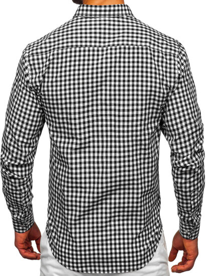 Camisa a cuadros vichy de manga larga para hombre negro Bolf 22747