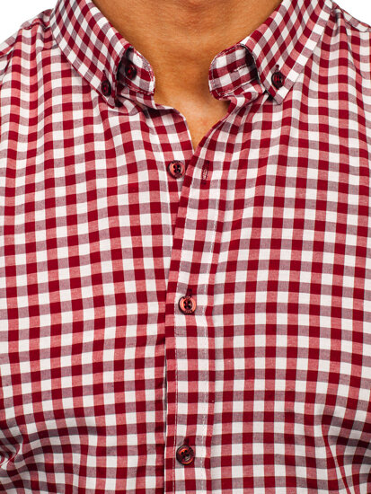 Camisa a cuadros vichy de manga larga para hombre rojo Bolf 22747