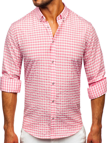 Camisa a cuadros vichy de manga larga para hombre rosa Bolf 22747