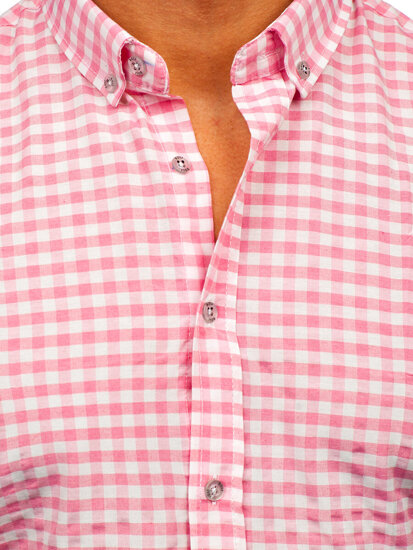 Camisa a cuadros vichy de manga larga para hombre rosa Bolf 22747