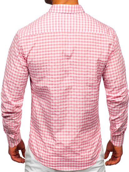 Camisa a cuadros vichy de manga larga para hombre rosa Bolf 22747