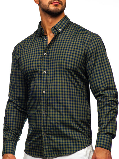 Camisa a cuadros vichy de manga larga para hombre verde Bolf 22747