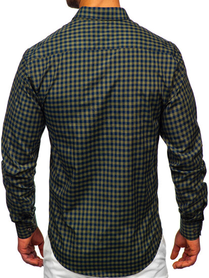 Camisa a cuadros vichy de manga larga para hombre verde Bolf 22747