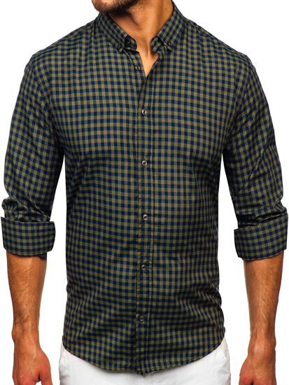 Camisa a cuadros vichy de manga larga para hombre verde Bolf 22747