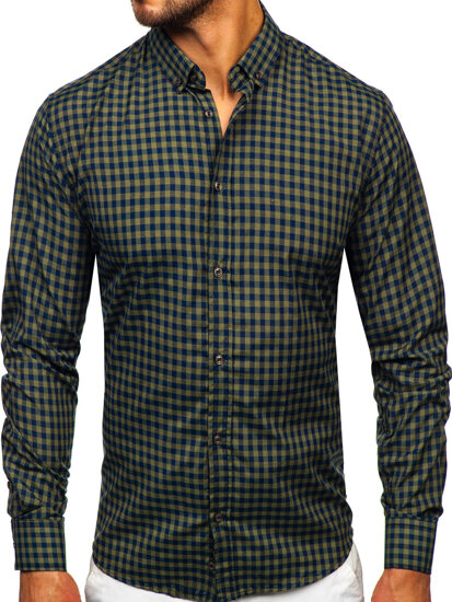 Camisa a cuadros vichy de manga larga para hombre verde Bolf 22747