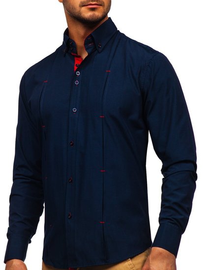 Camisa a manga larga para hombre color azul oscuro Bolf 20725