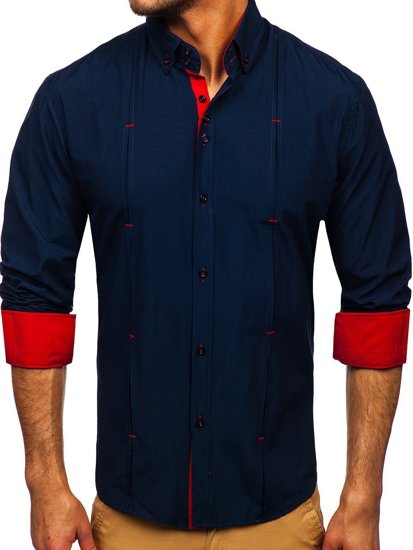 Camisa a manga larga para hombre color azul oscuro Bolf 20725