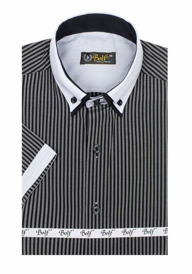 Camisa a rayas con manga corta para hombre negra Bolf 1808