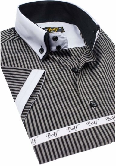 Camisa a rayas con manga corta para hombre negra Bolf 1808