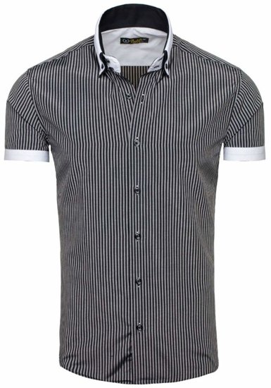 Camisa a rayas con manga corta para hombre negra Bolf 1808