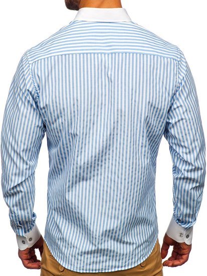 Camisa a rayas con manga larga para hombre color azul celeste Bolf 20727