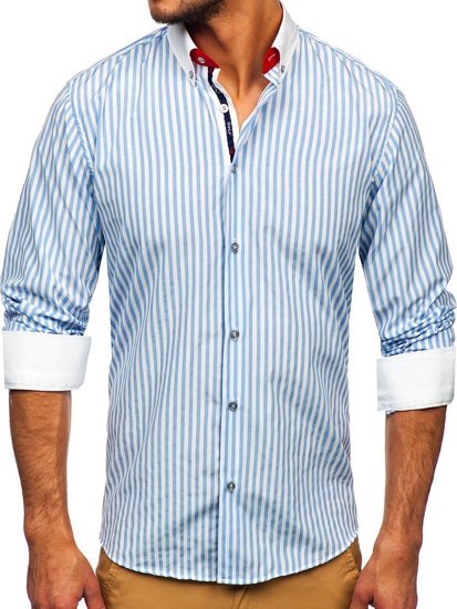 Camisa a rayas con manga larga para hombre color azul celeste Bolf 20727