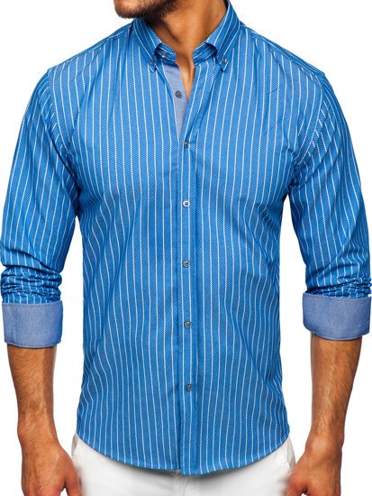 Camisa a rayas con manga larga para hombre color azul celeste Bolf 20731-1