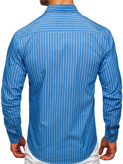 Camisa a rayas con manga larga para hombre color azul celeste Bolf 20731-1