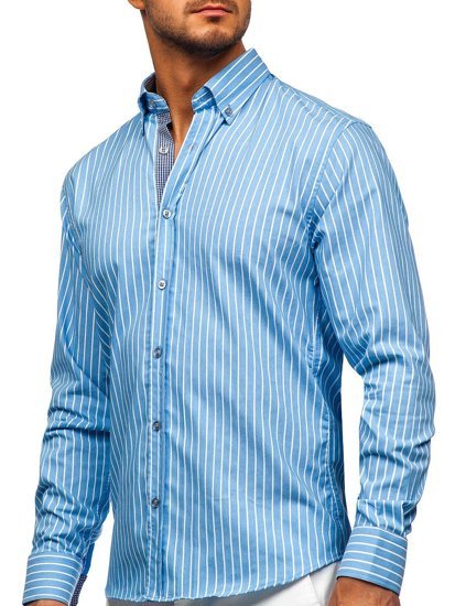 Camisa a rayas con manga larga para hombre color azul celeste Bolf 20731