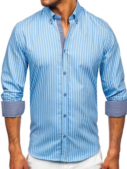 Camisa a rayas con manga larga para hombre color azul celeste Bolf 20731