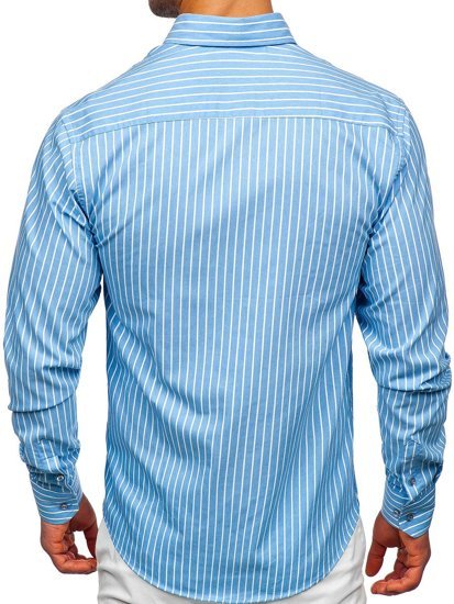 Camisa a rayas con manga larga para hombre color azul celeste Bolf 20731