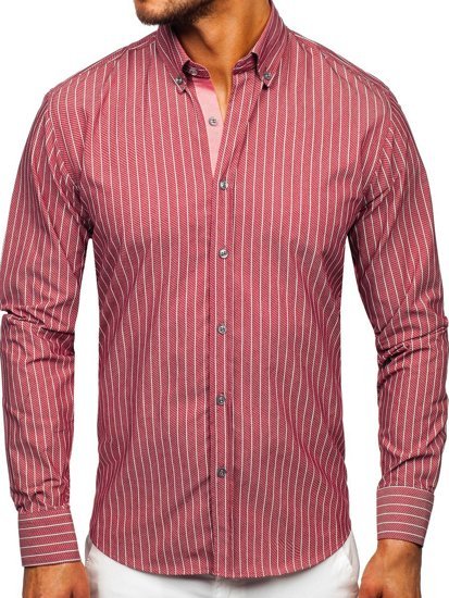 Camisa a rayas con manga larga para hombre color burdeos Bolf 20731-1