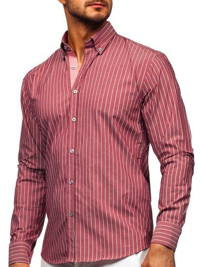 Camisa a rayas con manga larga para hombre color burdeos Bolf 20731-1