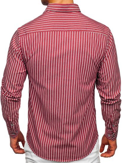 Camisa a rayas con manga larga para hombre color burdeos Bolf 20731