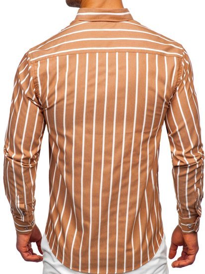 Camisa a rayas con manga larga para hombre color camel Bolf 20730