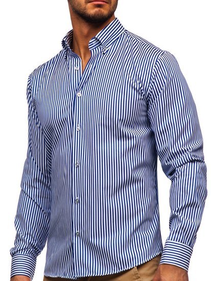 Camisa a rayas con manga larga para hombre color cobalto Bolf 20726