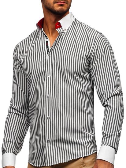 Camisa a rayas con manga larga para hombre color grafito Bolf 20727