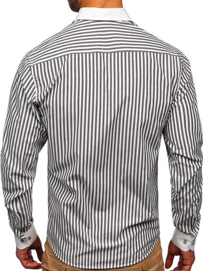 Camisa a rayas con manga larga para hombre color grafito Bolf 20727