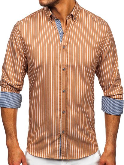 Camisa a rayas con manga larga para hombre color marrón Bolf 20731