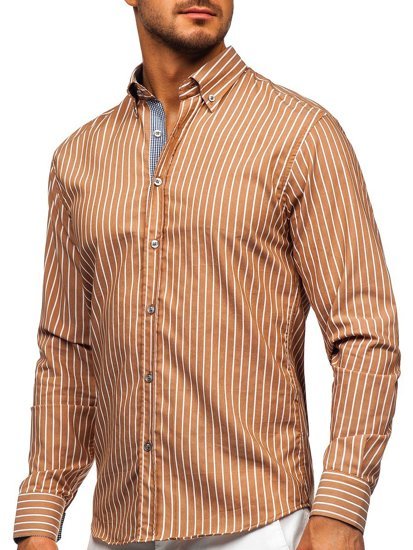 Camisa a rayas con manga larga para hombre color marrón Bolf 20731