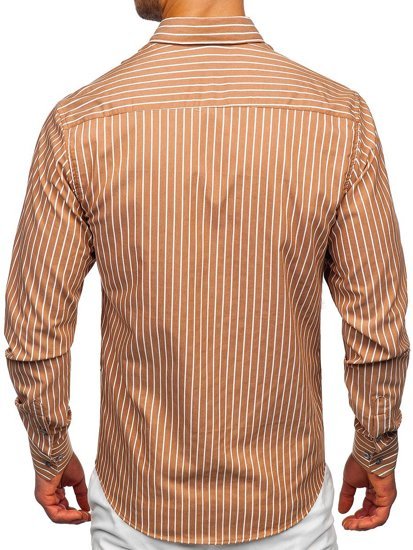 Camisa a rayas con manga larga para hombre color marrón Bolf 20731