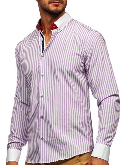 Camisa a rayas con manga larga para hombre color morado Bolf 20727