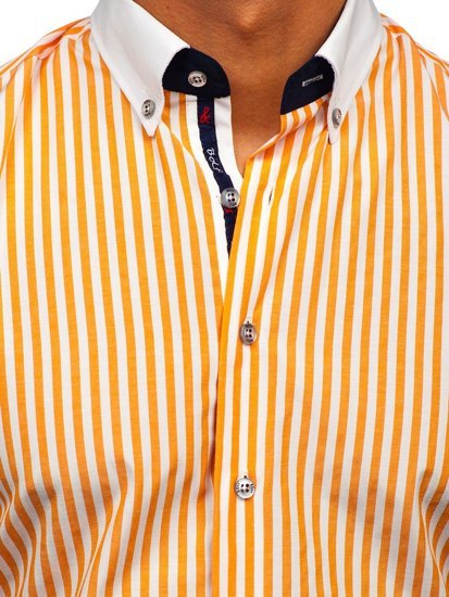 Camisa a rayas con manga larga para hombre color naranja Bolf 20727