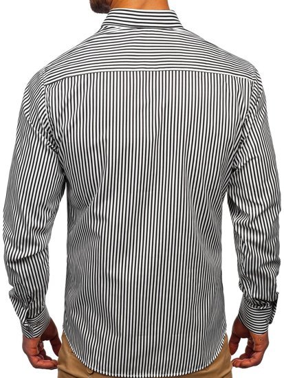 Camisa a rayas con manga larga para hombre color negro Bolf 20726