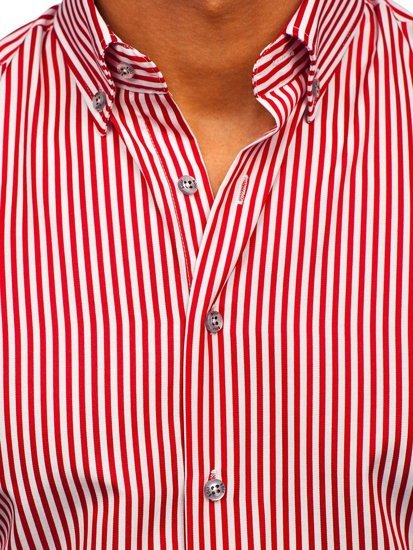 Camisa a rayas con manga larga para hombre color rojo Bolf 20726