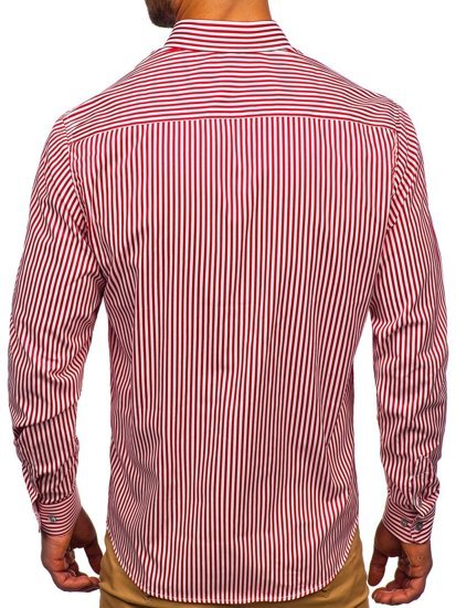 Camisa a rayas con manga larga para hombre color rojo Bolf 20726