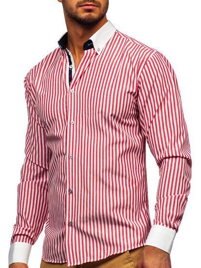 Camisa a rayas con manga larga para hombre color rojo Bolf 20727