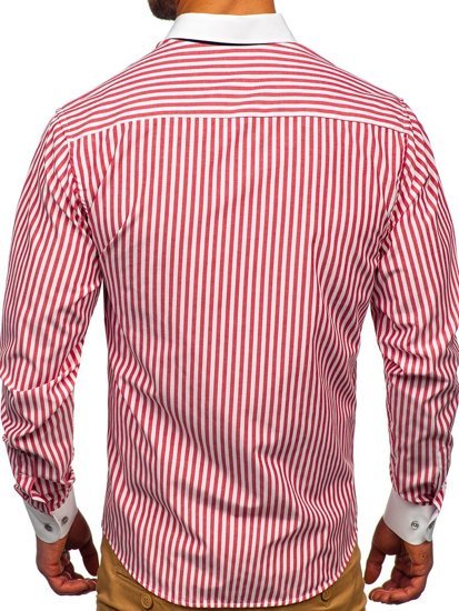 Camisa a rayas con manga larga para hombre color rojo Bolf 20727