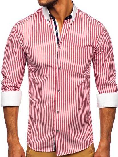 Camisa a rayas con manga larga para hombre color rojo Bolf 20727