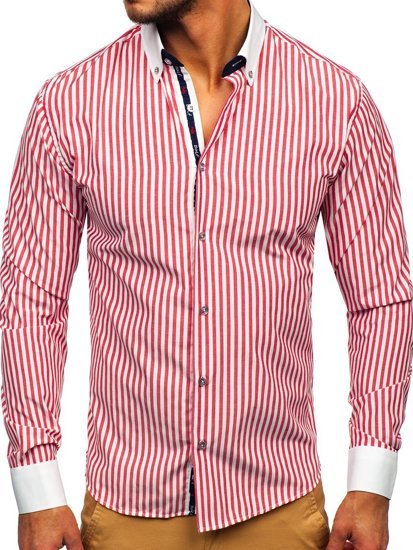 Camisa a rayas con manga larga para hombre color rojo Bolf 20727