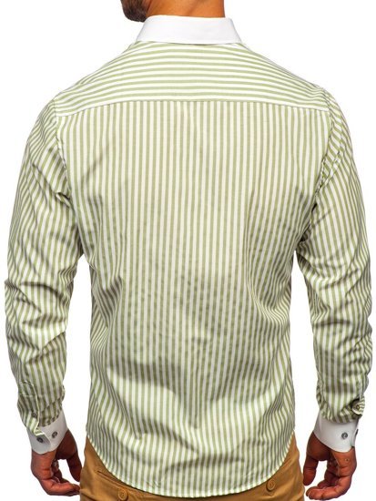 Camisa a rayas con manga larga para hombre color verde Bolf 20727