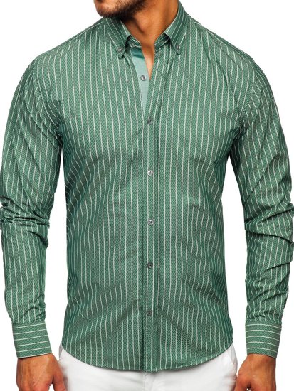 Camisa a rayas con manga larga para hombre color verde Bolf 20731-1