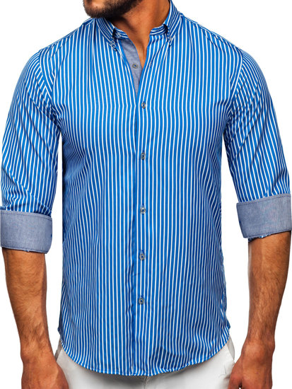 Camisa a rayas de manga larga para hombre Azul Bolf 22730