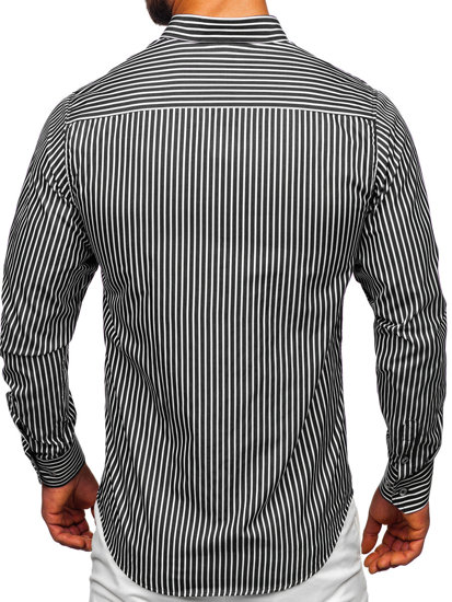 Camisa a rayas de manga larga para hombre Negro Bolf 22730