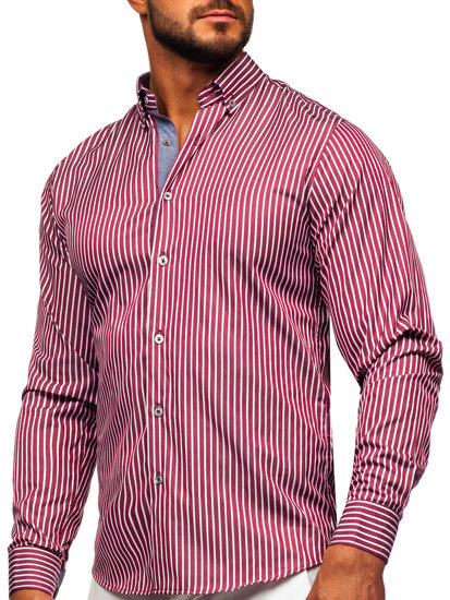 Camisa a rayas de manga larga para hombre Rojo burdeos Bolf 22730