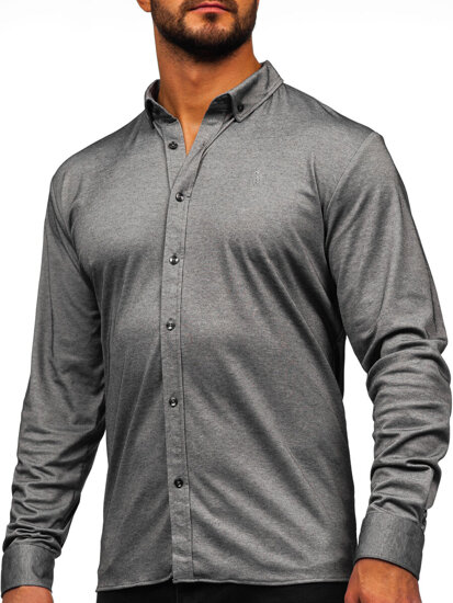 Camisa casual de manga larga para hombre antracita Bolf 500