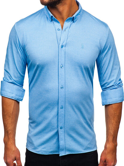 Camisa casual de manga larga para hombre azul Bolf 500