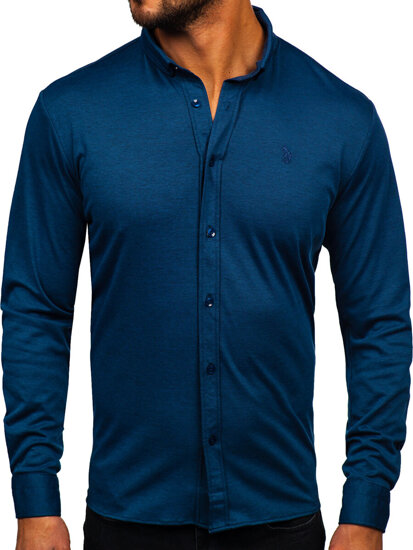 Camisa casual de manga larga para hombre azul oscuro Bolf 500