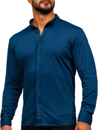 Camisa casual de manga larga para hombre azul oscuro Bolf 500