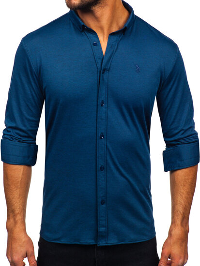 Camisa casual de manga larga para hombre azul oscuro Bolf 500